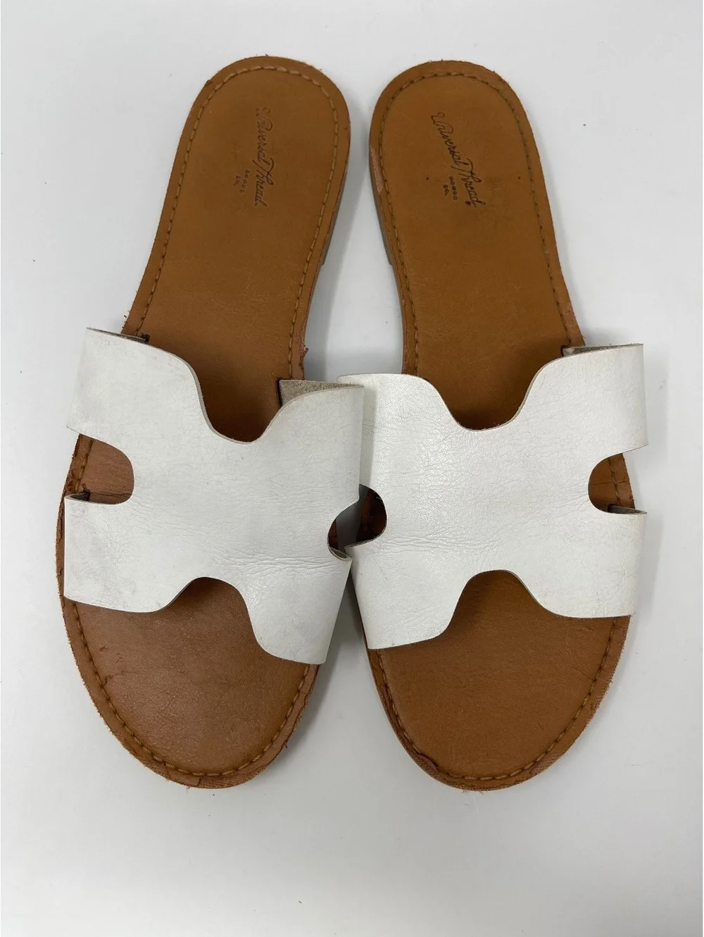 Universal Thread Womens White H Band Cutout Slide Sandals Flat Shoes Size 9.5